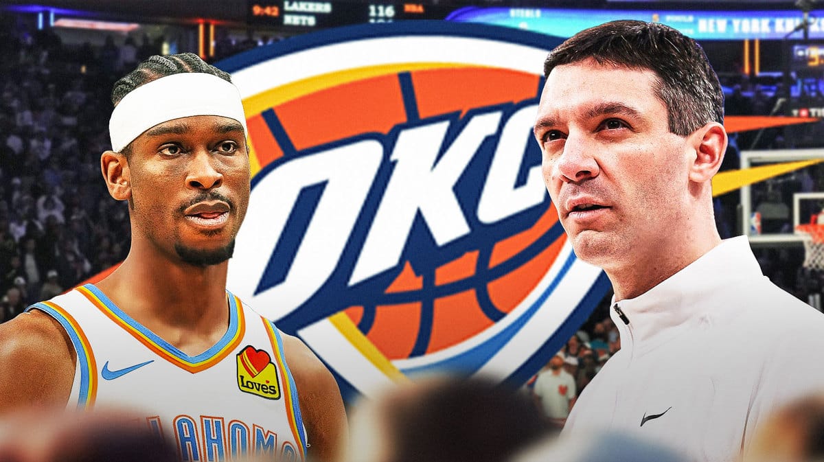 Thunder Shai Gilgeous-Alexander and Mark Daigneault looking concerned