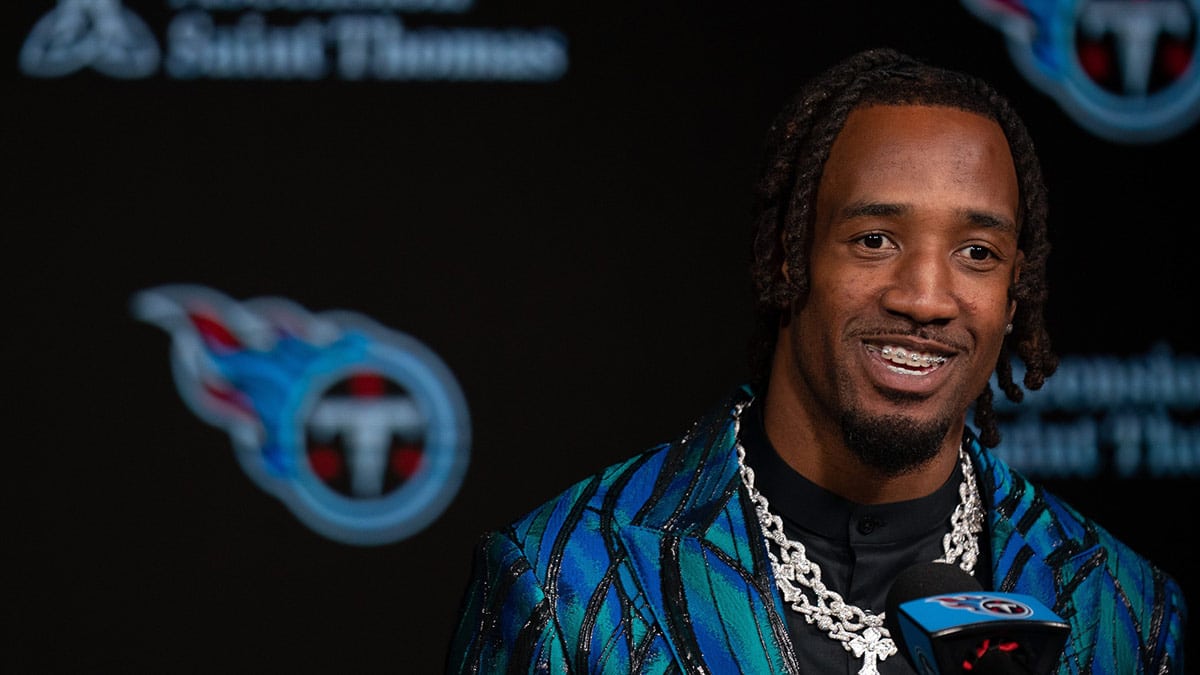 Newly acquired cornerback for the Tennessee Titans L'Jarius Sneed fields questions at his press conference at Ascension Saint Thomas Sports Park Tuesday morning