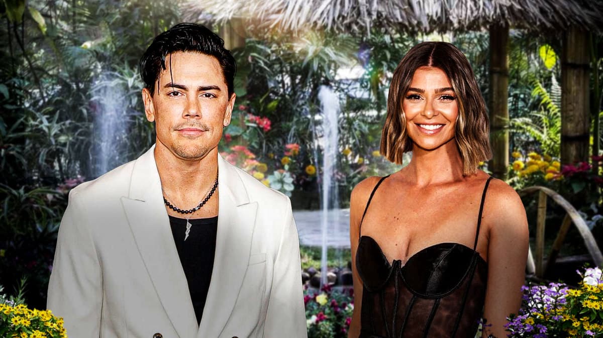 Tom Sandoval and Rachel Leviss with a waterfall