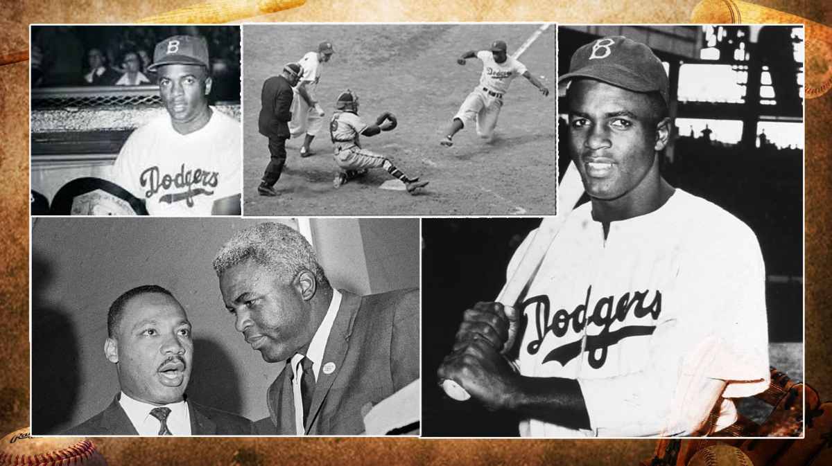 A collage of historic Jackie Robinson moments.