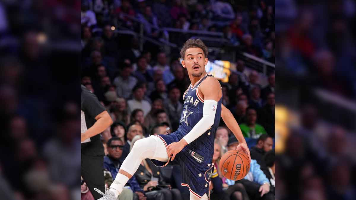 Eastern Conference guard Trae Young (11) of the Atlanta Hawks dribbles the ball during the second half of the 73rd NBA All Star game at Gainbridge Fieldhouse.
