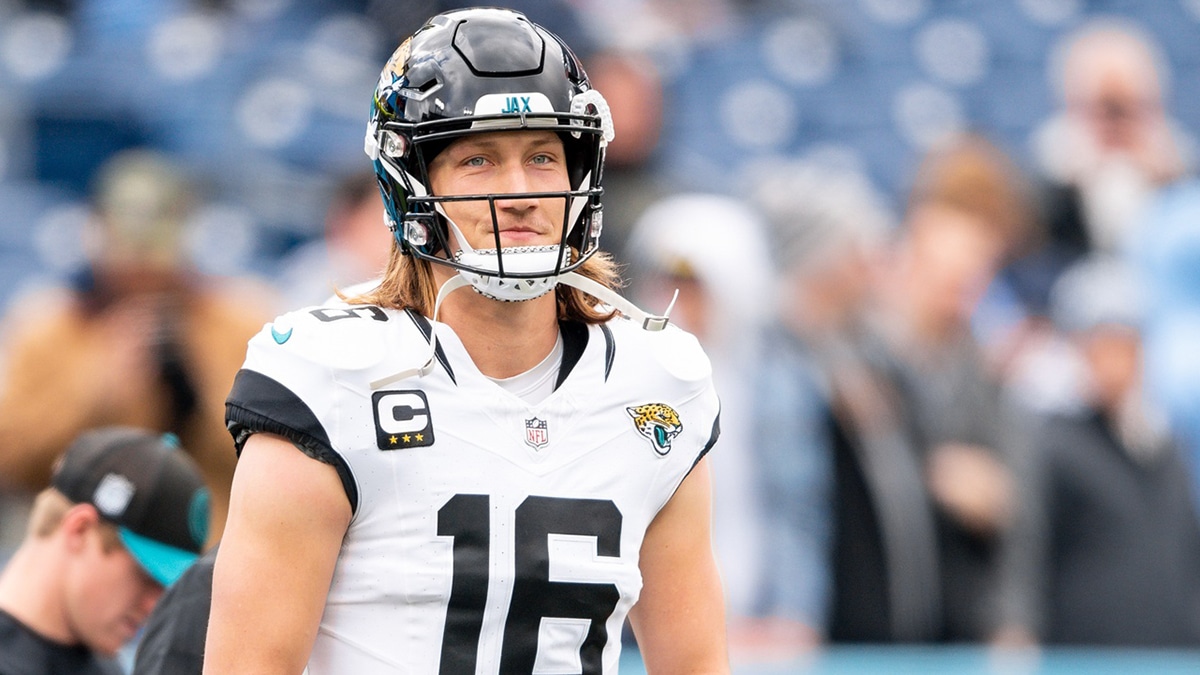 Jacksonville Jaguars quarterback Trevor Lawrence (16) throws during pre-game warmups against the Tennessee Titans at Nissan Stadium.