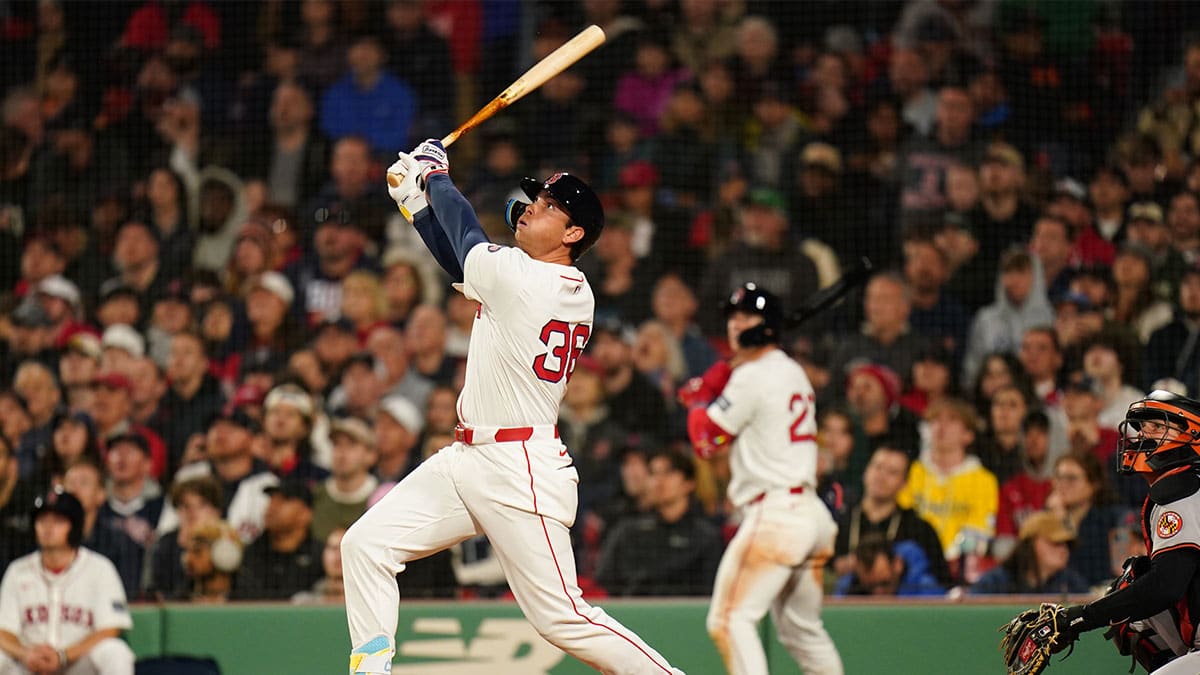 Boston Red Sox first base Triston Casas (36) hits a two run home run against the Baltimore Orioles in the fifth inning at Fenway Park. 
