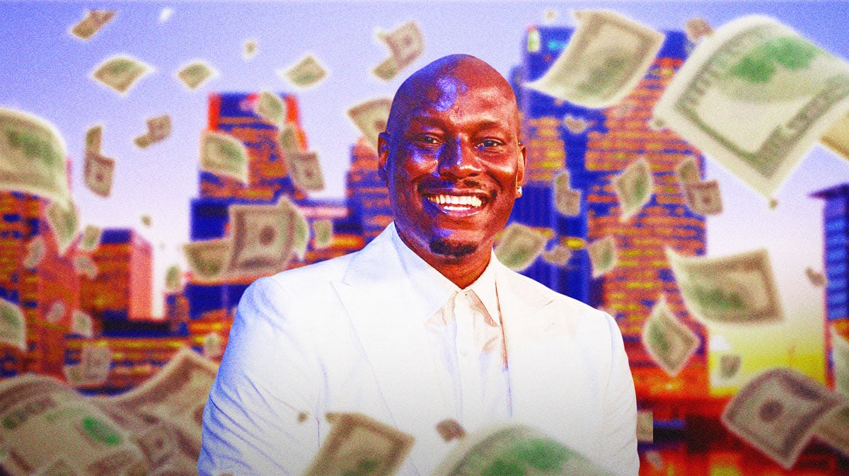 Tyrese Gibson surrounded by flying cash.