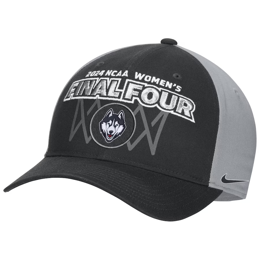 UConn Huskies Nike Unisex 2024 NCAA Women's Basketball Tournament March Madness Final Four Regional Champions Classic 99 Adjustable Hat - Black color on a white background.