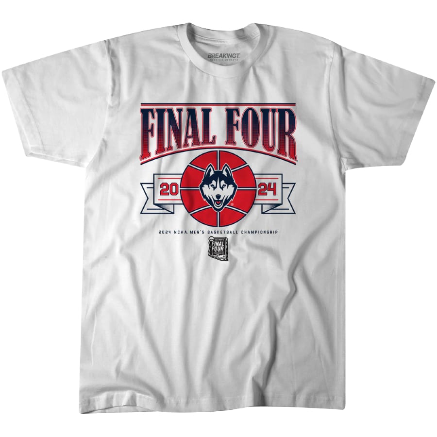 UConn Men's Basketball 2024 Final Four T-Shirt - White color on a white background.