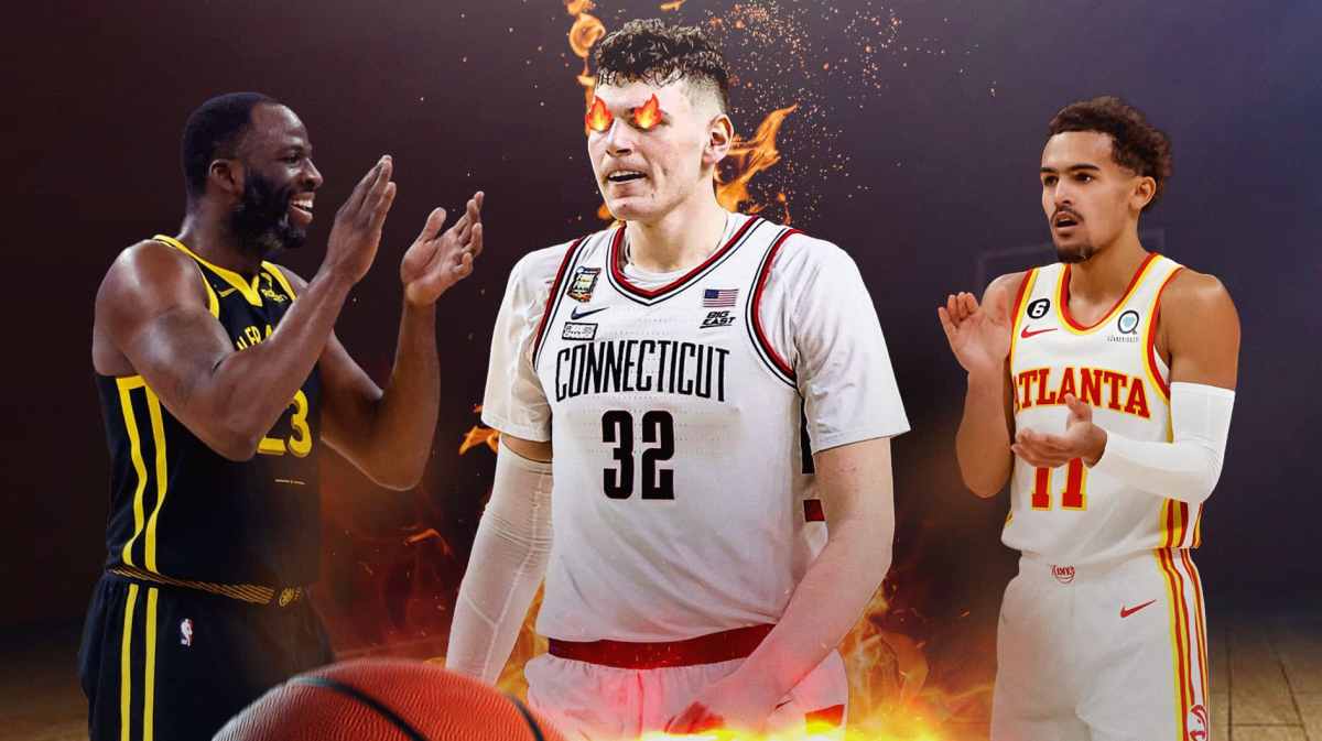 Dan Hurley mentee Donovan Clingan after UConn NCAA Tournament win over Purdue with Draymond Green