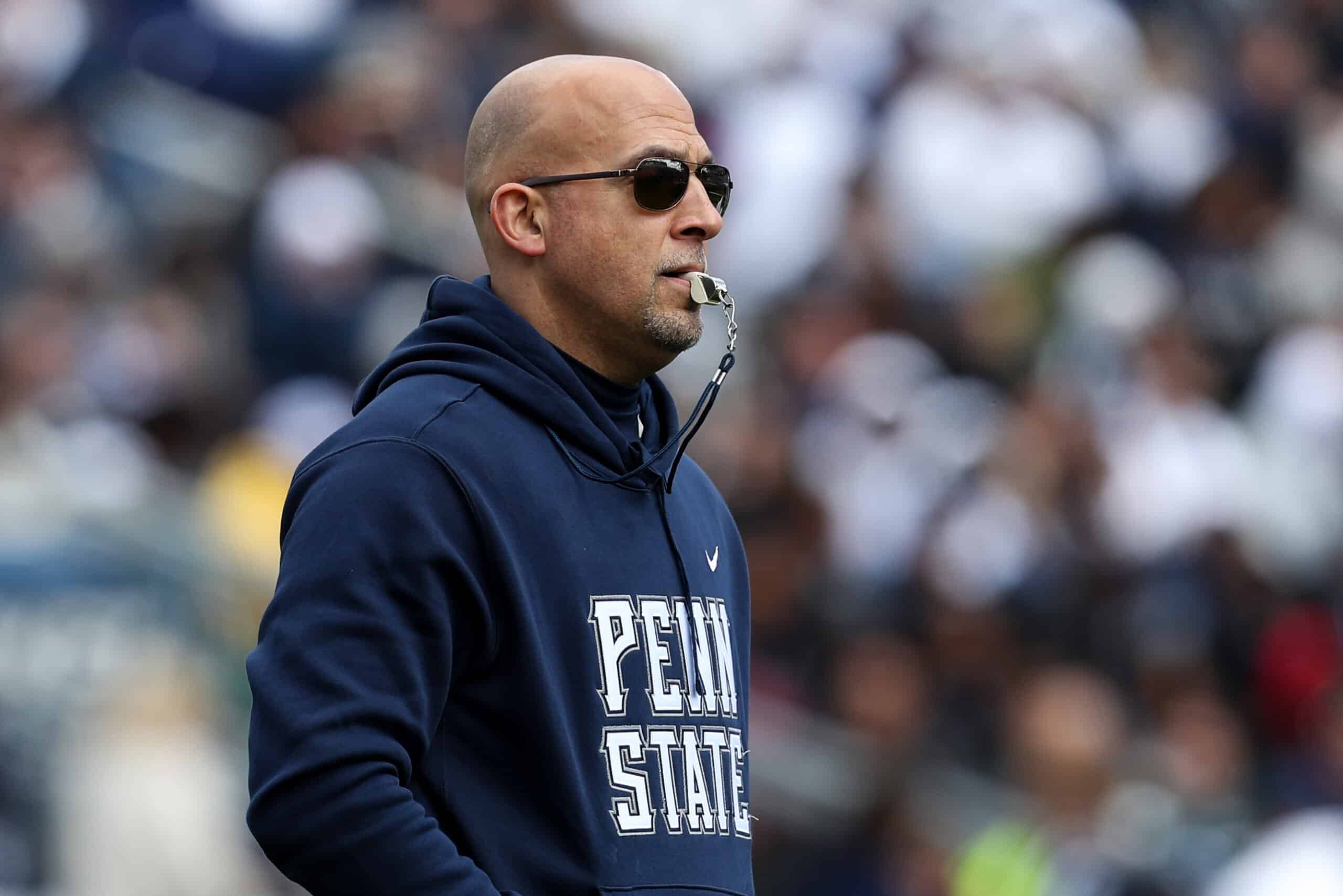 Apr 13, 2024; University Park, PA, USA; Penn State Nittany Lions head coach James Franklin during the second quarter of the Blue White spring game at Beaver Stadium. The White team defeated the Blue team 27-0. 