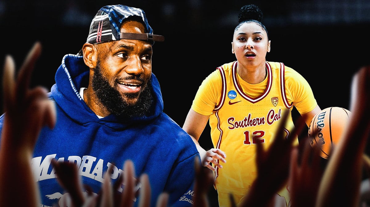 Juju Watkins with USC basketball jersey, LeBron James