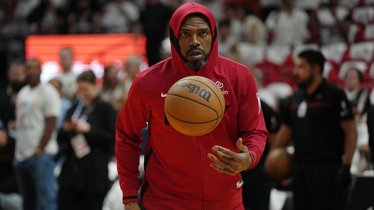 Miami Heat forward Udonis Haslem (40) during warm-ups of game six of the 2023 NBA playoffs against the New York Knicks at Kaseya Center