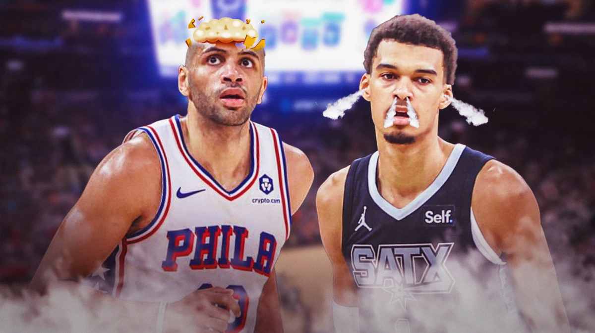 Nicolas Batum with mind-blown head. Victor Wembanyama with smoke coming out his nose and ears
