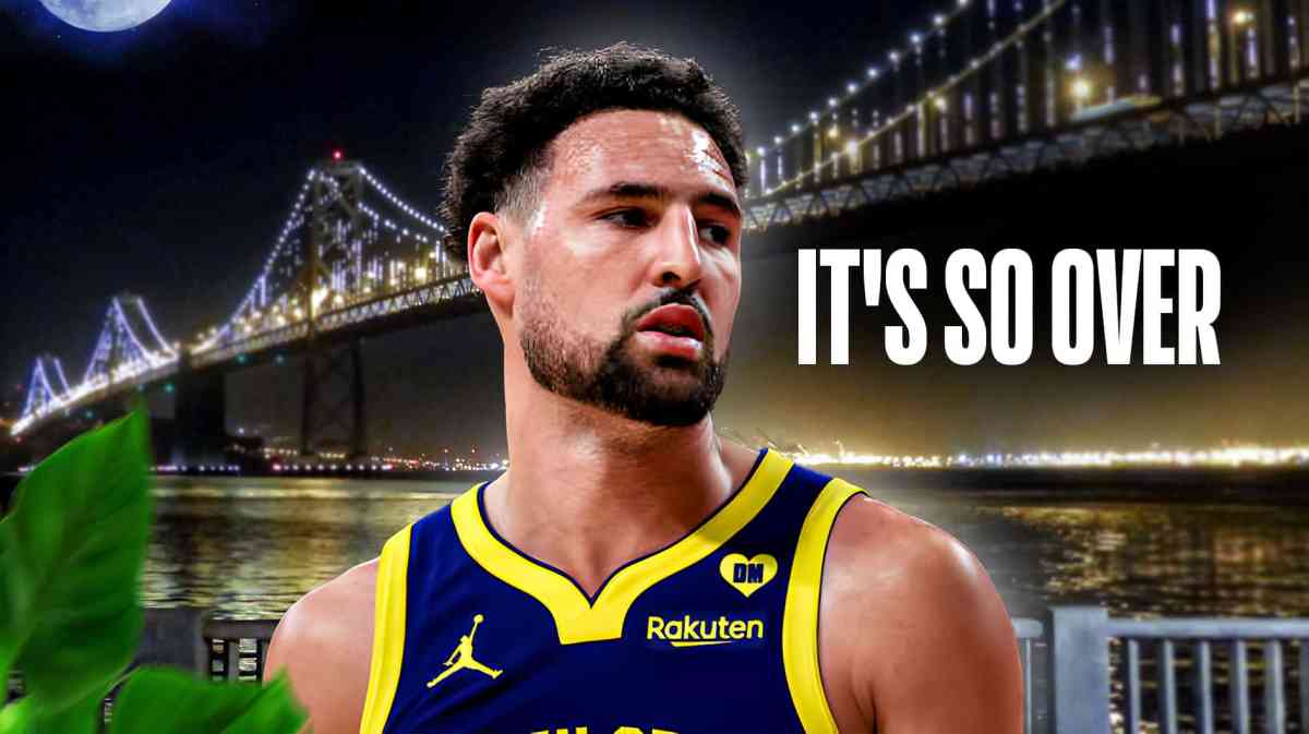 Warriors' Klay Thompson looking sad, with caption below: IT'S SO OVER