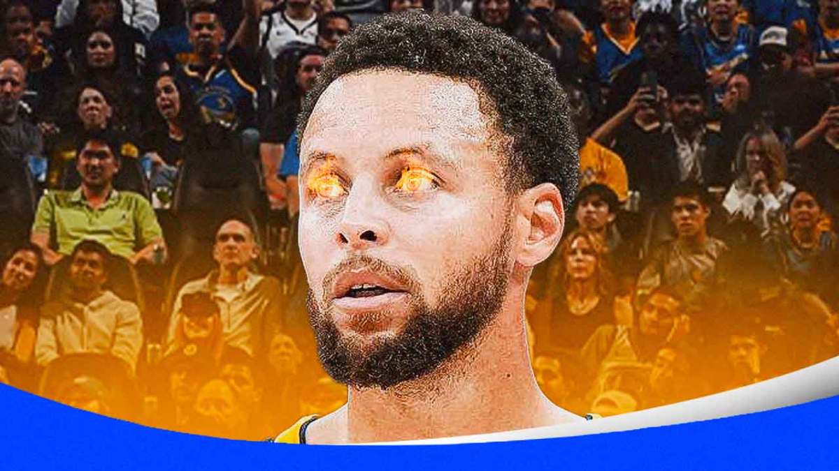 Close-up image of Stephen Curry looking serious. Place fire in his eyes.