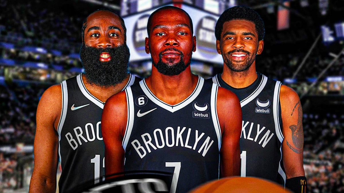 Kyrie Irving, James Harden, Kevin Durant on Nets
