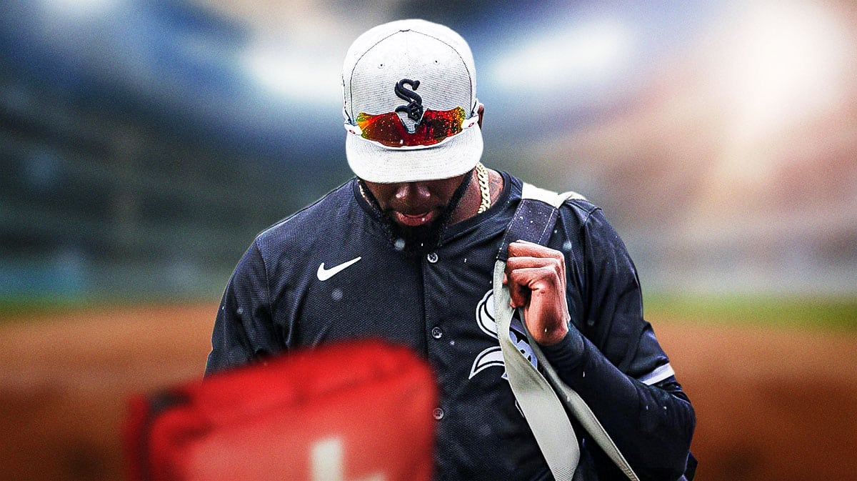 White Sox outfielder Luis Robert Jr. looking sad.