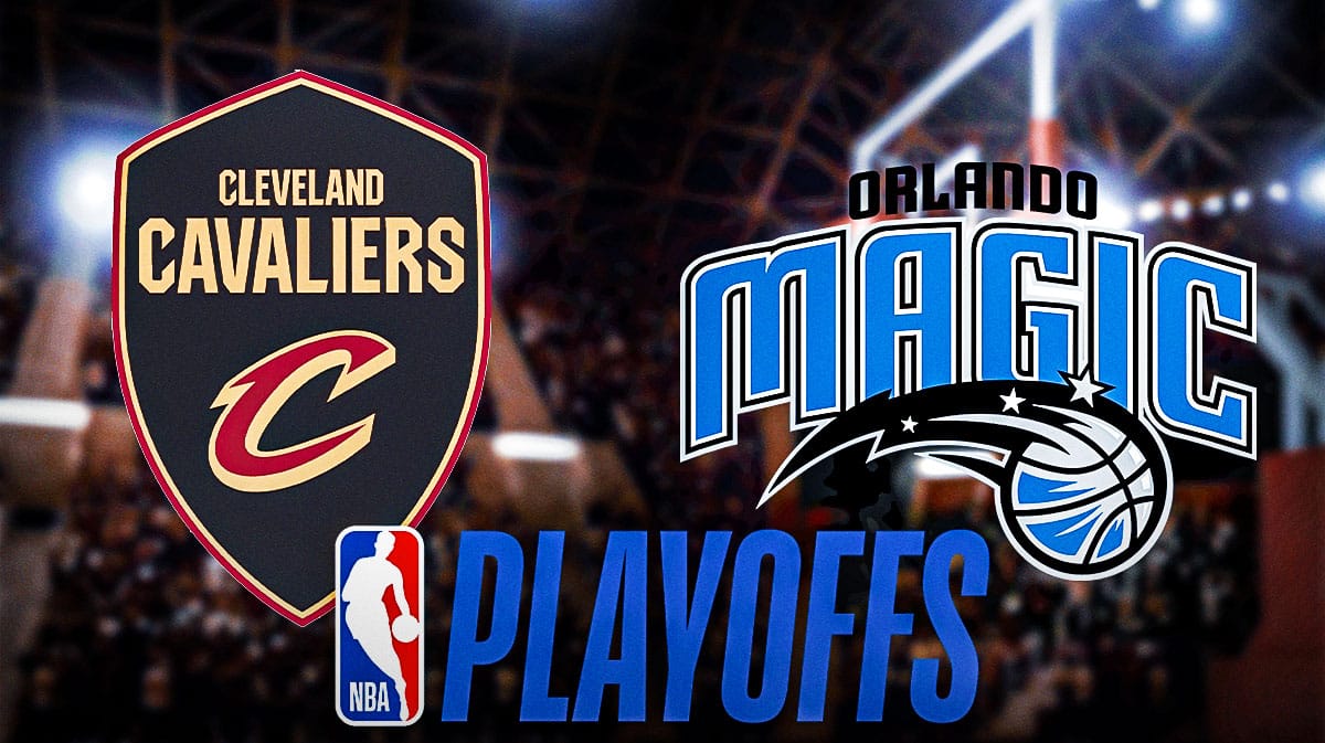 Cavs logo sits next to Magic logo and NBA Playoffs logo