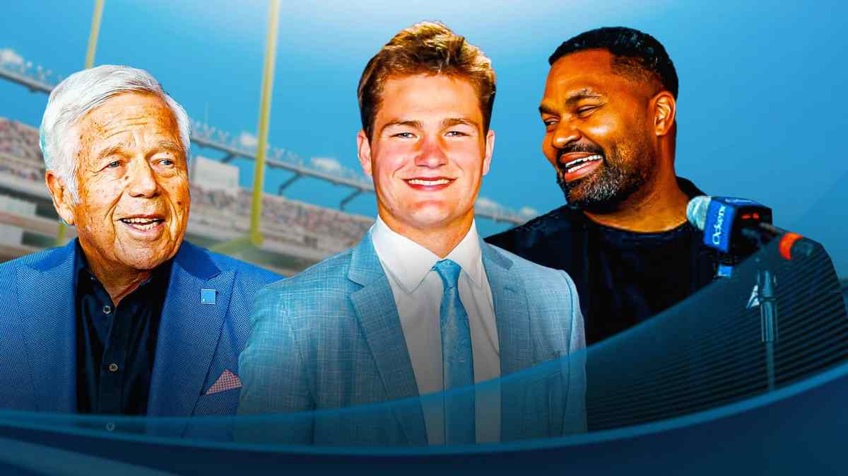 Patriots' Drake Maye, Robert Kraft and Jerod Mayo