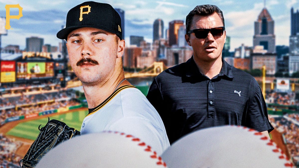 Pirates Paul Skenes next to Ben Cherington at PNC Park