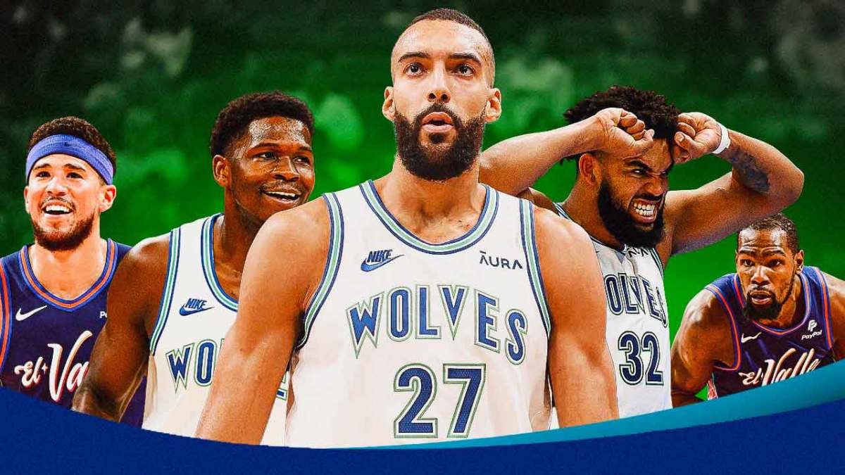 Timberwolves' Rudy Gobert, Anthony Edwards and Karl-Anthony Towns with Suns' Devin Booker and Kevin Durant