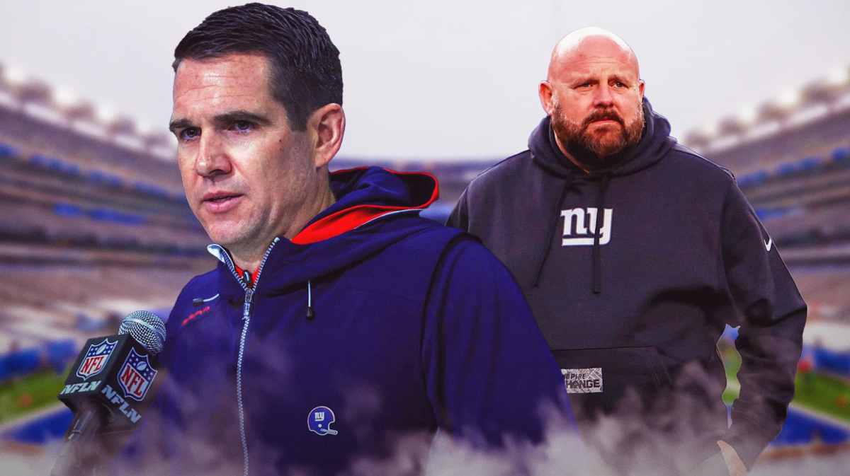 Joe Schoen, Brian Daboll. NFL Draft logo
