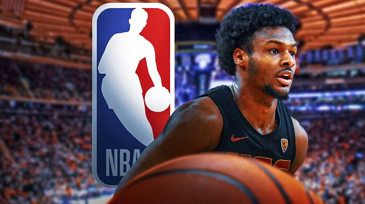 Bronny James, LeBron James, NBA Draft, Bronny James NBA Draft, USC basketball, Bronny James with NBA logo in the background