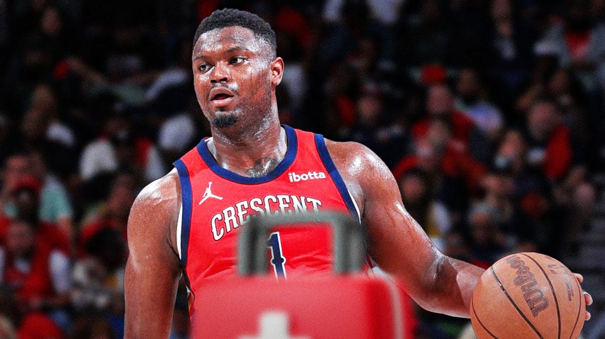 Zion Williamson with red medical box