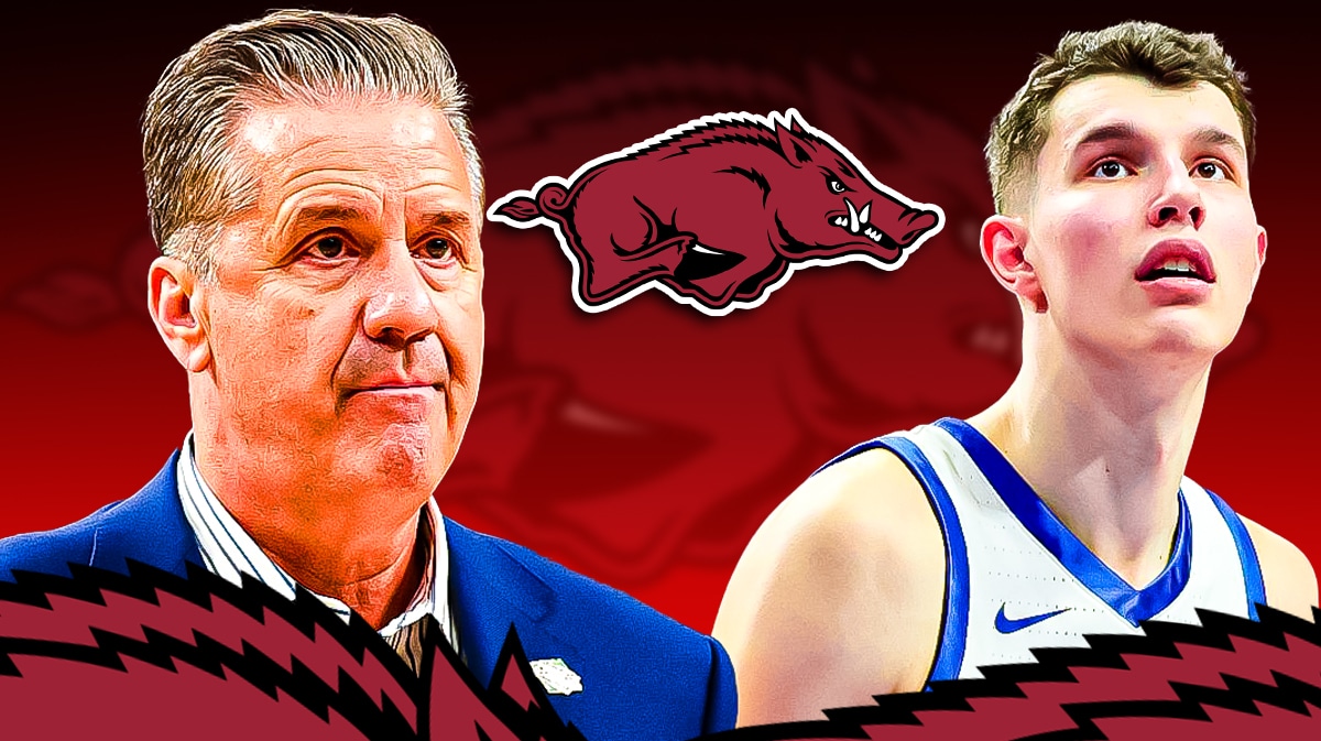 Arkansas John Calipari with Zvonimir Ivisic after leaving Kentucky through the transfer portal