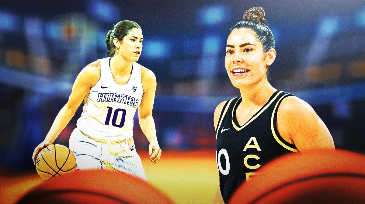 Kelsey Plum playing for the University of Washington and the Las Vegas Aces.