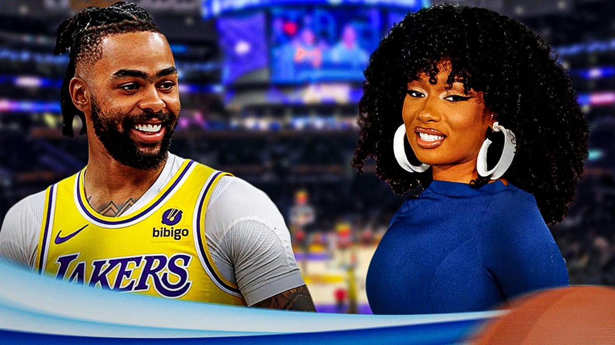 Lakers' D'Angelo Russell goes viral after crashing near Megan Thee Stallion courtside