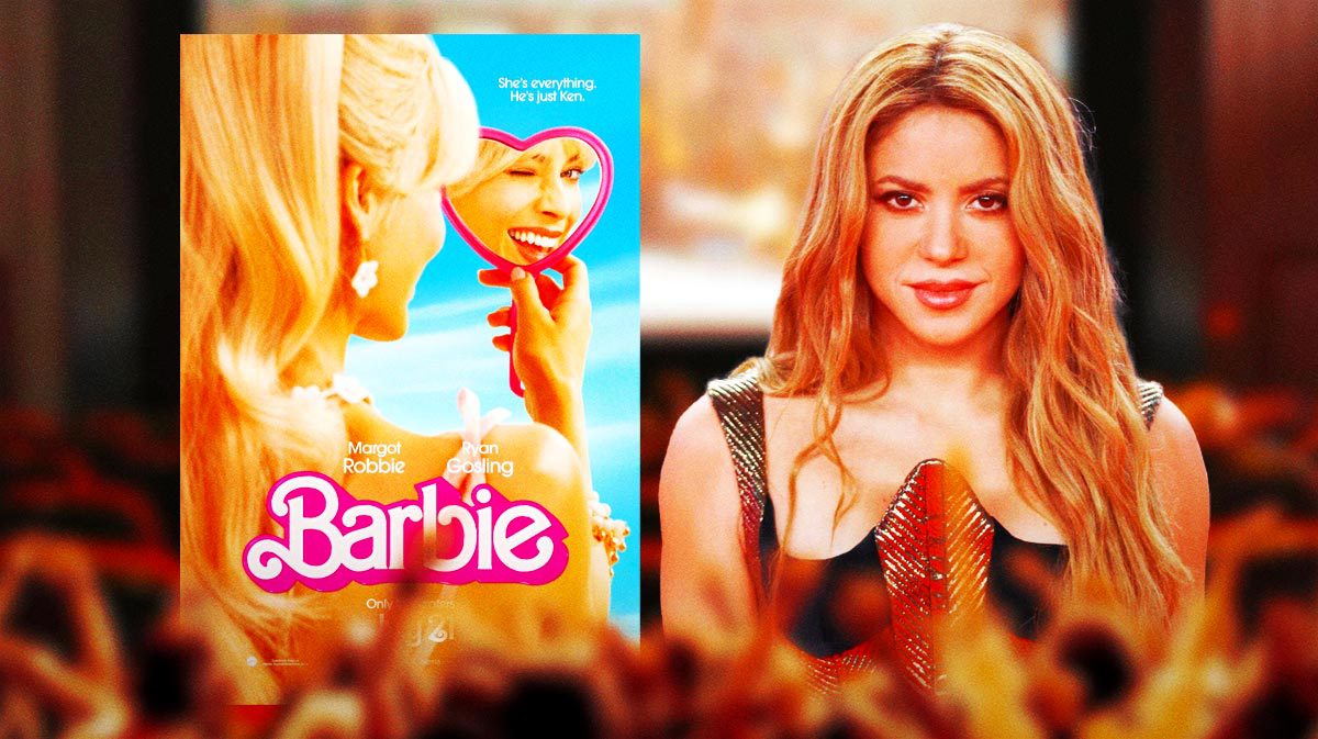 Shakira with a Barbie poster.