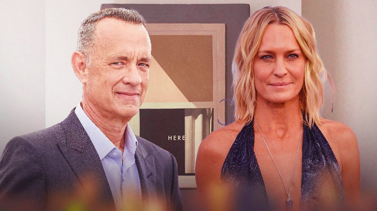 Tom Hanks, Robin Wright; Background: graphic novel Here
