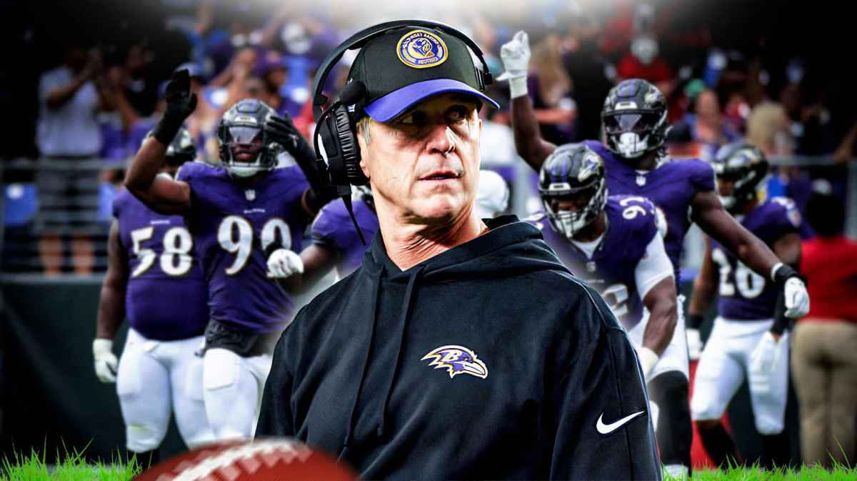 Baltimore Ravens coach John Harbaugh with his players.