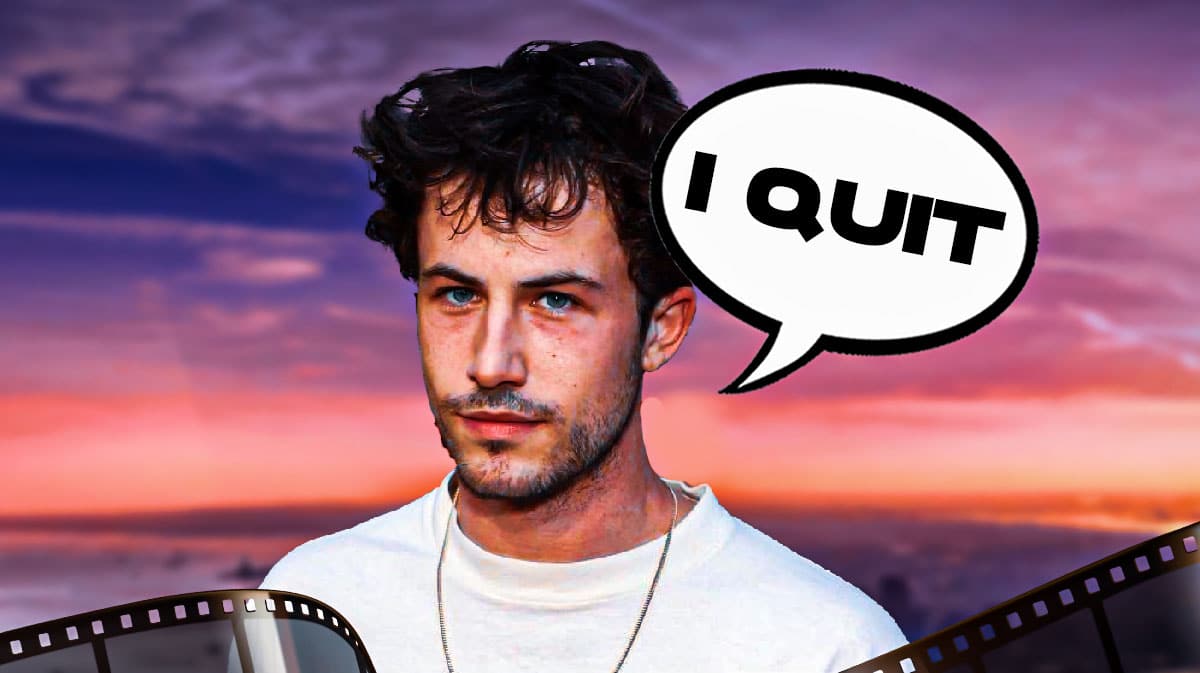 Dylan Minnette and a speech bubble that reads, "I quit."