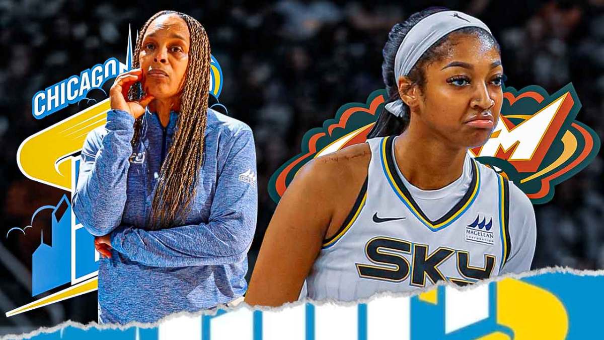 Sky's Angel Reese and Teresa Weatherspoon stand next to each other during Storm game