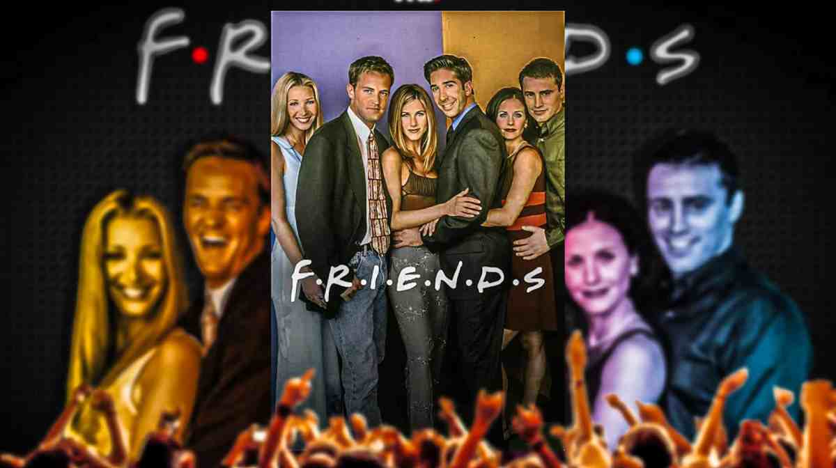 Collage of images of the show poster for Friends