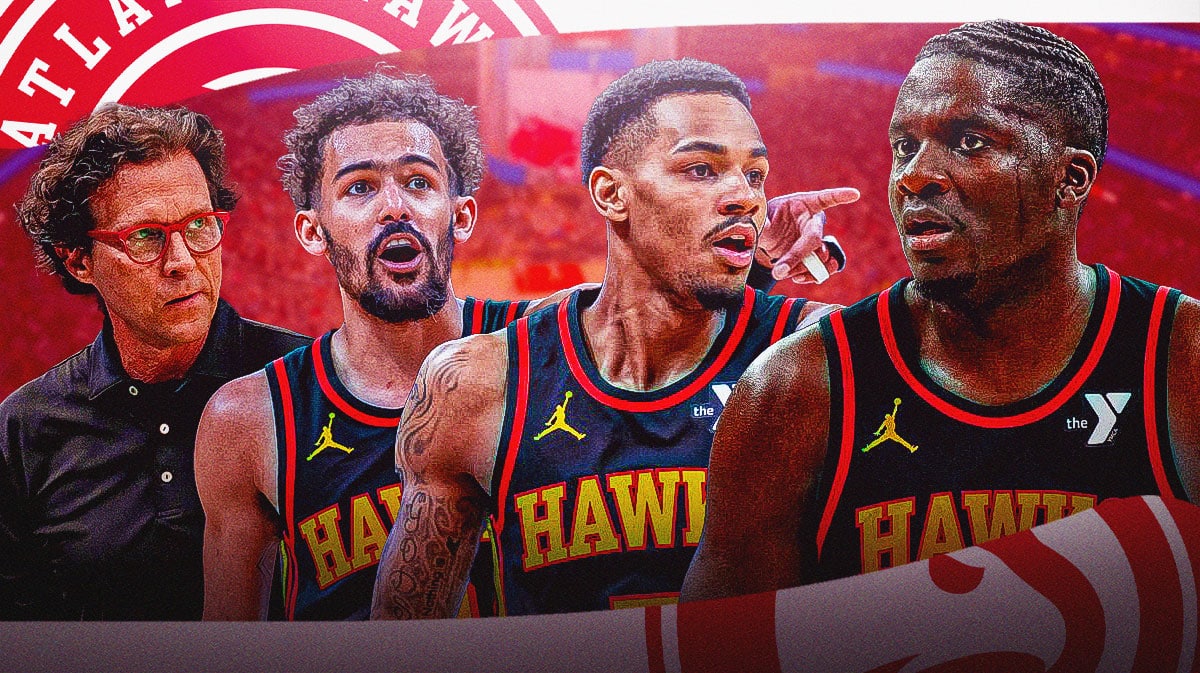 Hawks roster stands next to each during playoffs before NBA Draft