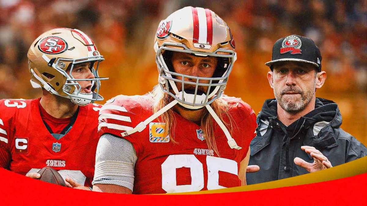 George Kittle, Brock Purdy and Kyle Shanahan