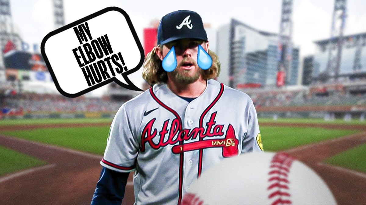 Pierce Johnson says "my elbow hurts!" with tear running down his eye