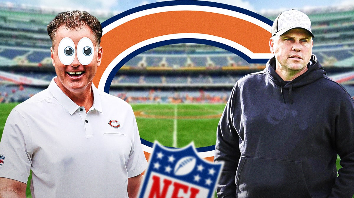 Bears Matt Eberflus with emoji eyes next to Bears Matt Waldron
