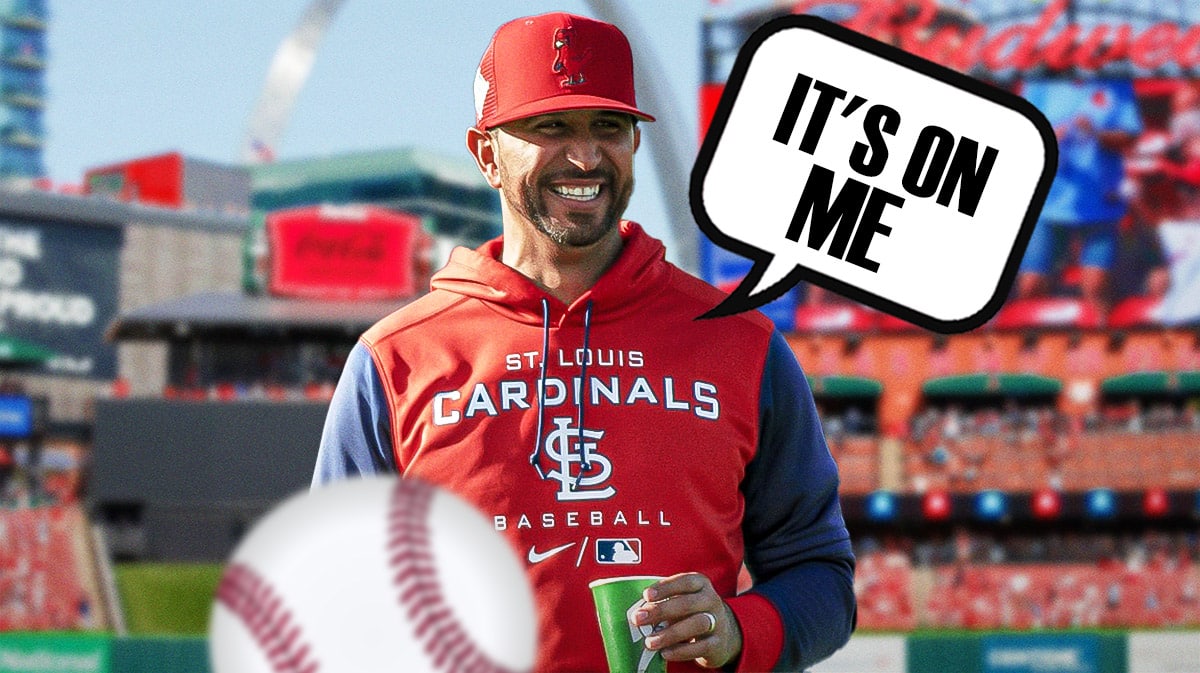 St. Louis Cardinals manager Oli Marmol in front of Busch Stadium.
