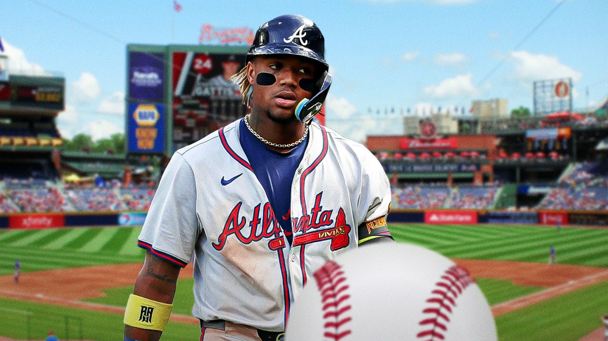 Braves' Ronald Acuna Jr., with a baseball in front of him.
