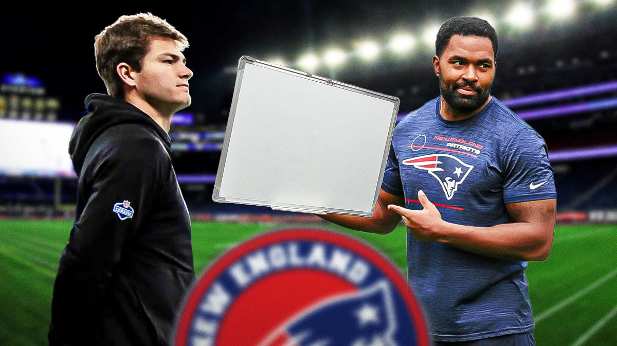 Patriots, Drake Maye looking at a whiteboard