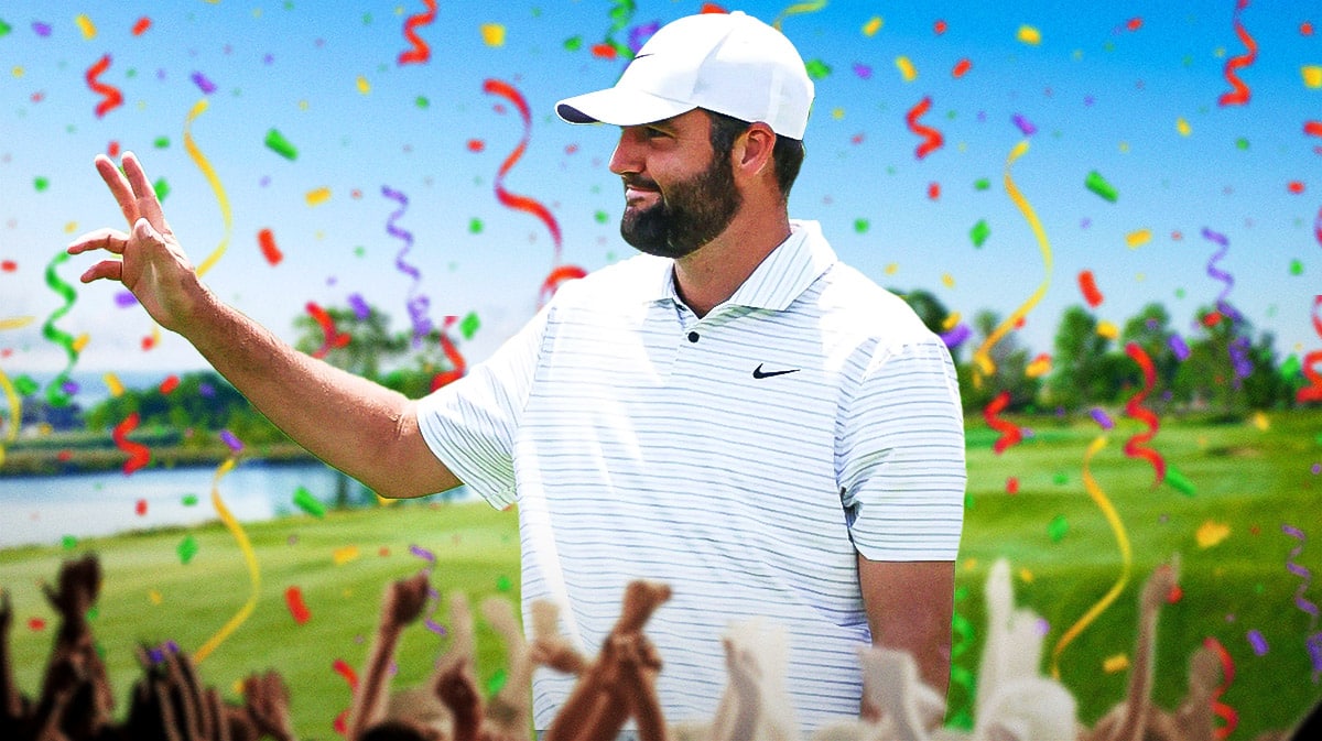Scottie Scheffler celebrating at Valhalla after sinking eagle.