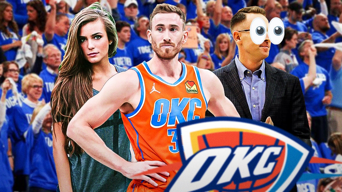 Gordon Hayward and Robyn Hayward on one side, Sam Presti on the other side with the big eyes emoji over his face
