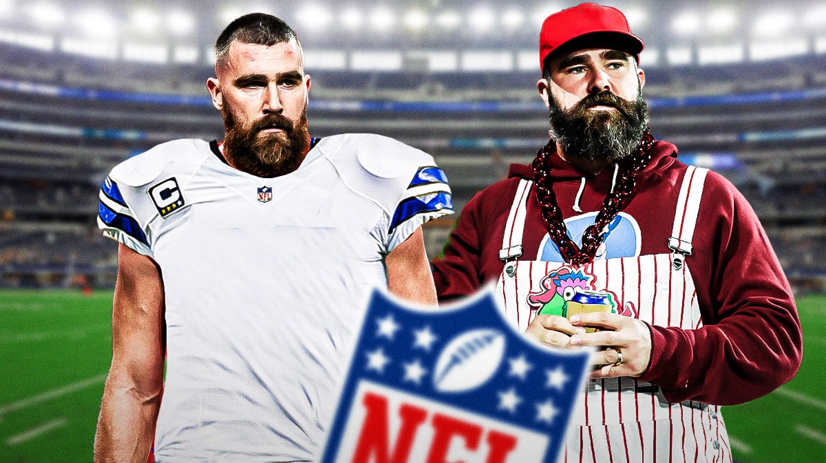 Travis Kelce in Cowboys jersey with Jason Kelce