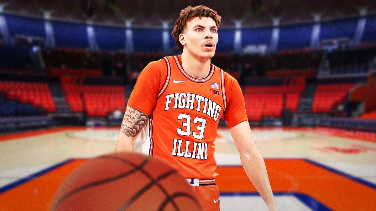 Illinois basketball, Fighting Illini, Coleman Hawkins, Coleman Hawkins transfer portal, Transfer portal, Coleman Hawkins with Illinois basketball arena in the background
