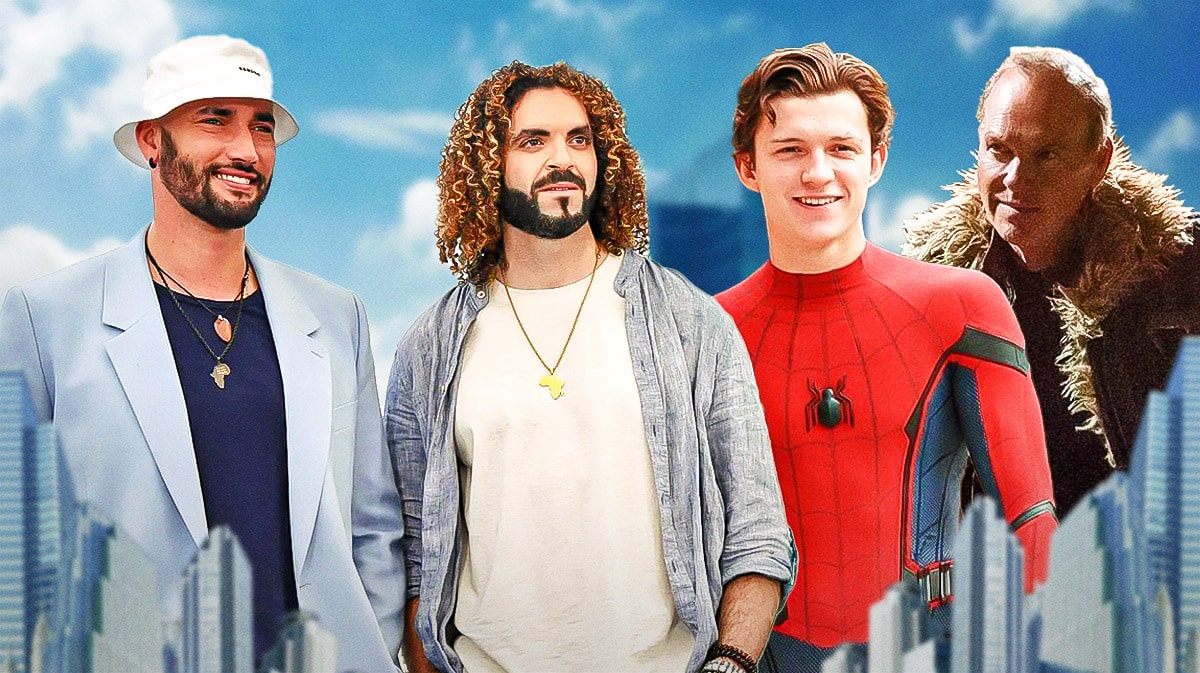Bad Boys 4 directors Adil El Arbi and Bilall Fallah with MCU Spider-Man Tom Holland and Vulture, Michael Keaton.