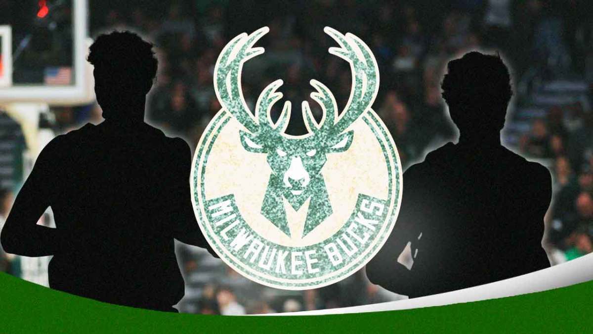 Bucks player Patrick Beverley stands in front of Pacers logo
