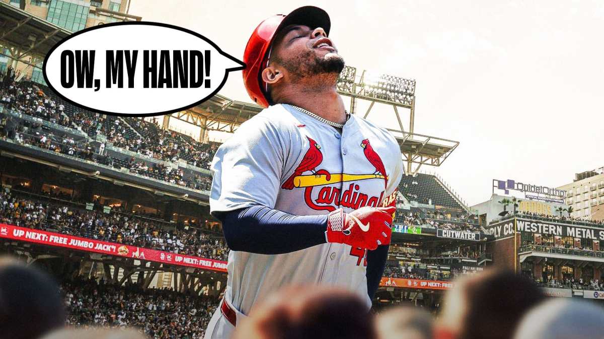 Willson Contreras sheds a tear and says "Ow, my hand!"