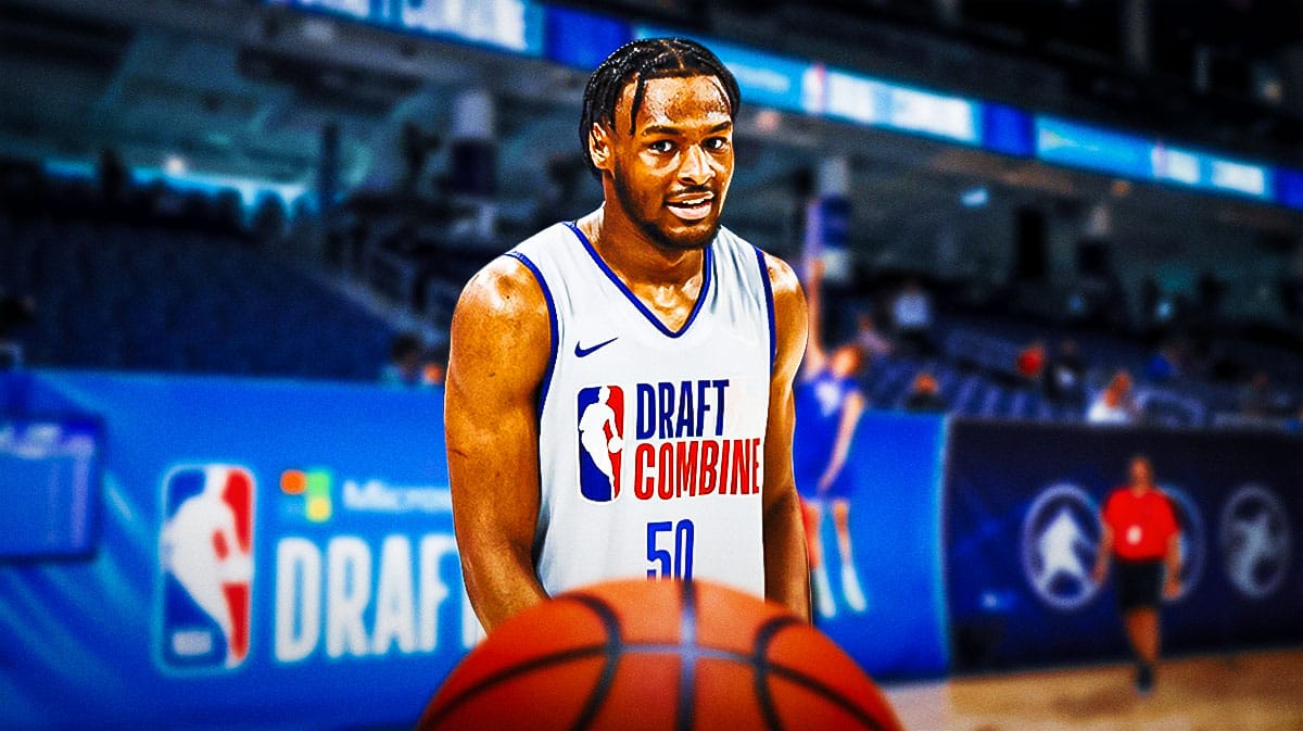 USC basketball's Bronny James stand in NBA Draft Combine gear
